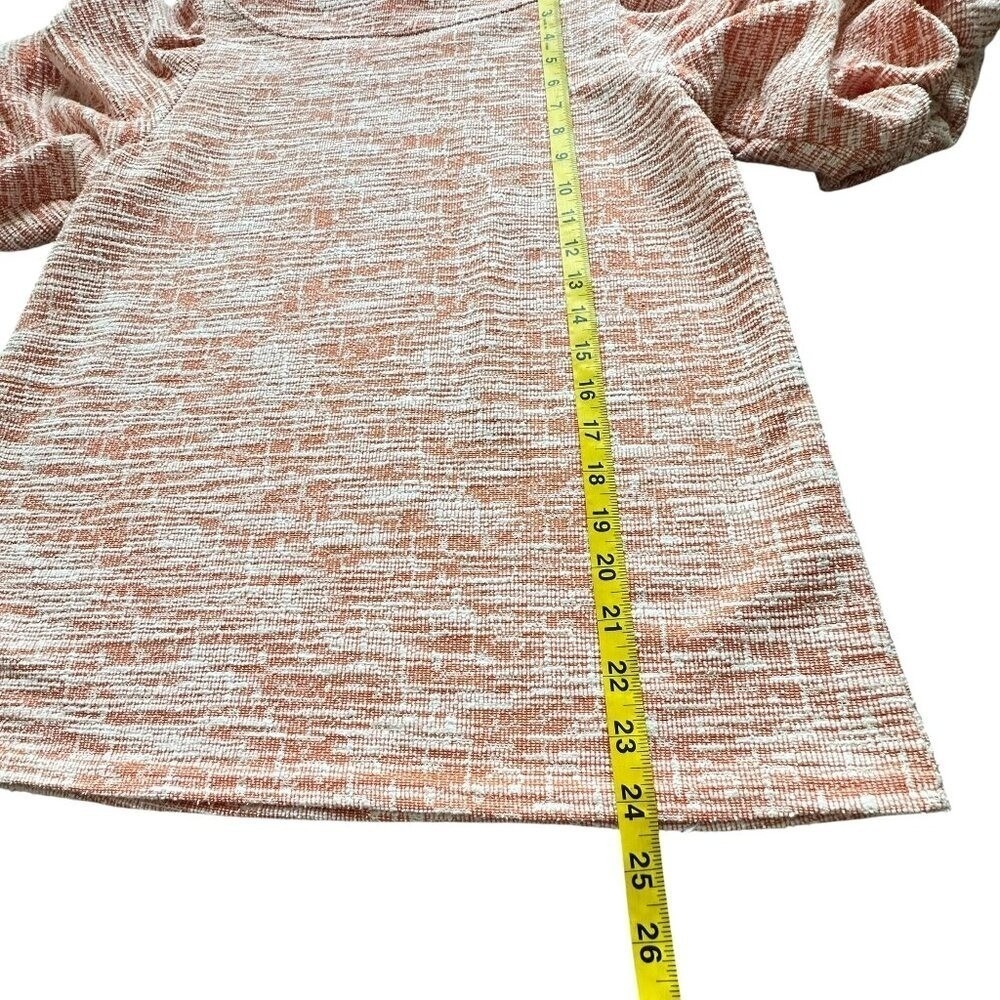 Melloday Knit Top M Orange White Puff Sleeve Tweed Cottagecore Boat Neck Classic - Picture 11 of 14